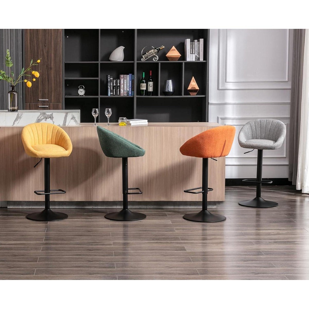 Gepolsterte Barhocker 2er Set, Höhenverstellbar & Drehbar