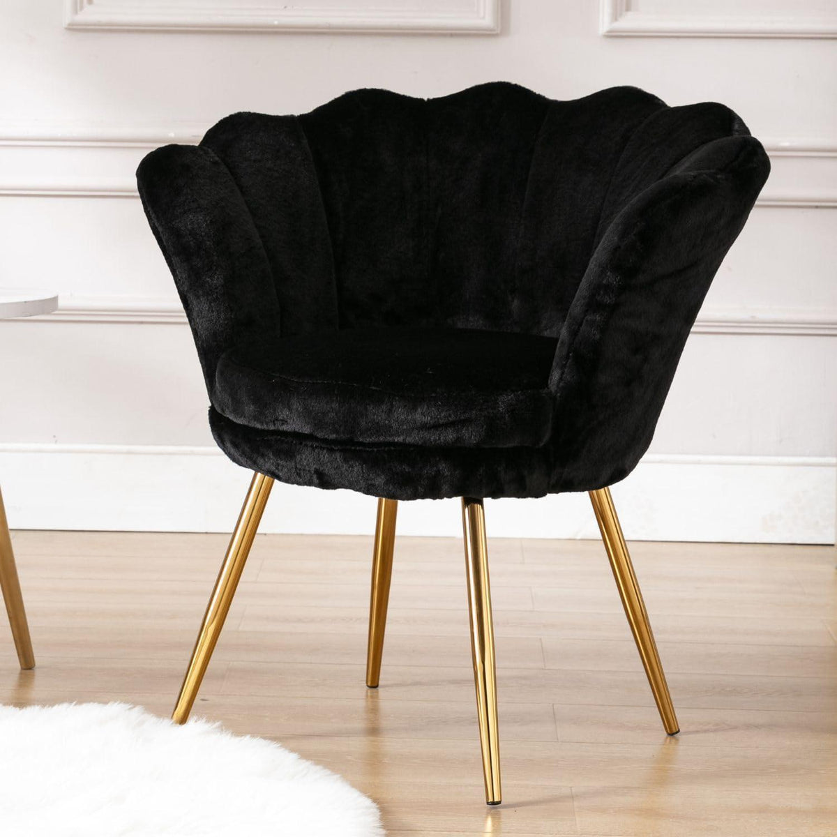 Teddystoff Loungesessel mit goldenen Beinen – Schwarz
