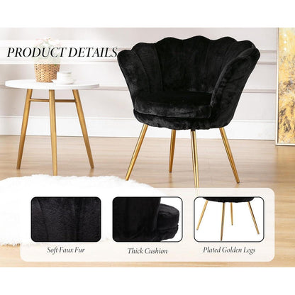 Teddystoff Loungesessel mit goldenen Beinen – Schwarz