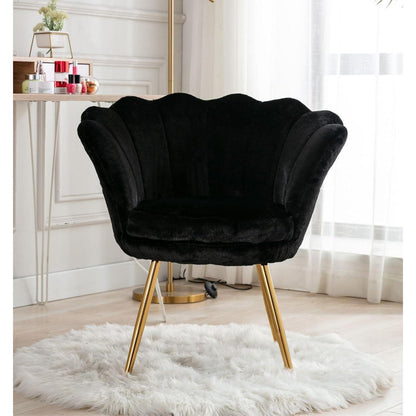 Teddystoff Loungesessel mit goldenen Beinen – Schwarz