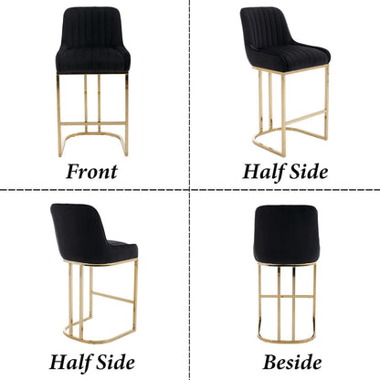 Barhocker Set 2er – Samt, Goldenes Metallbein, Schwarz