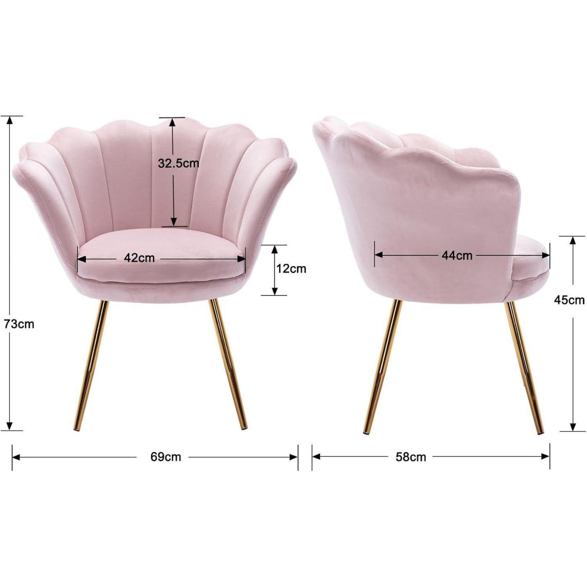 Samt Sessel Wohnzimmer mit Goldfuß & Blumenform