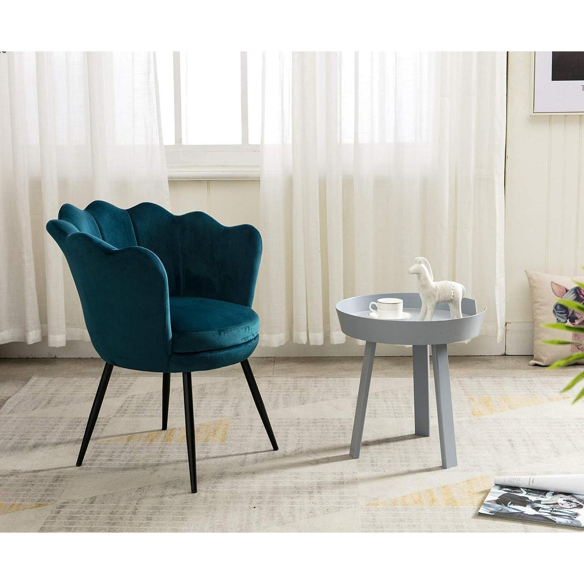 Samt-Armlehnstuhl Muschel Design – Teal Blau-Grün