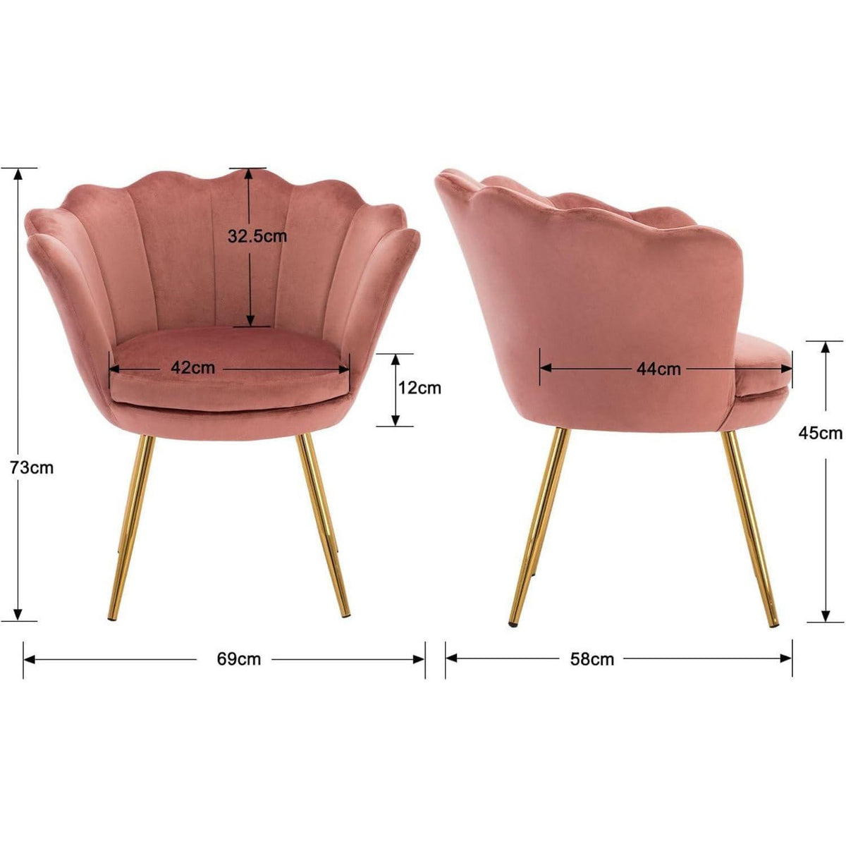 Samt Sessel Wohnzimmer mit Goldfuß & Blumenform Rosa