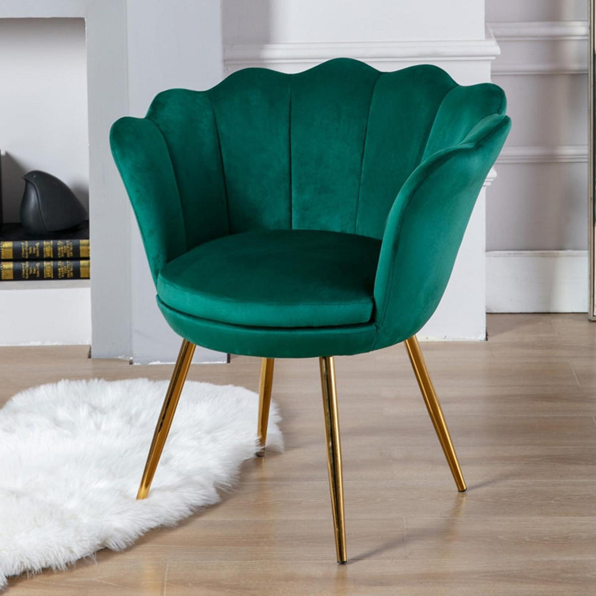 Samt Sessel Wohnzimmer mit Goldfuß & Blumenform