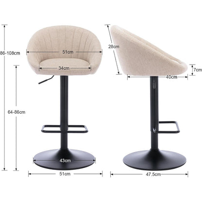 Gepolsterte Barhocker 2er Set, Höhenverstellbar & Drehbar