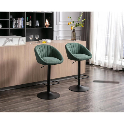 Gepolsterte Barhocker 2er Set, Grün, Höhenverstellbar & Drehbar