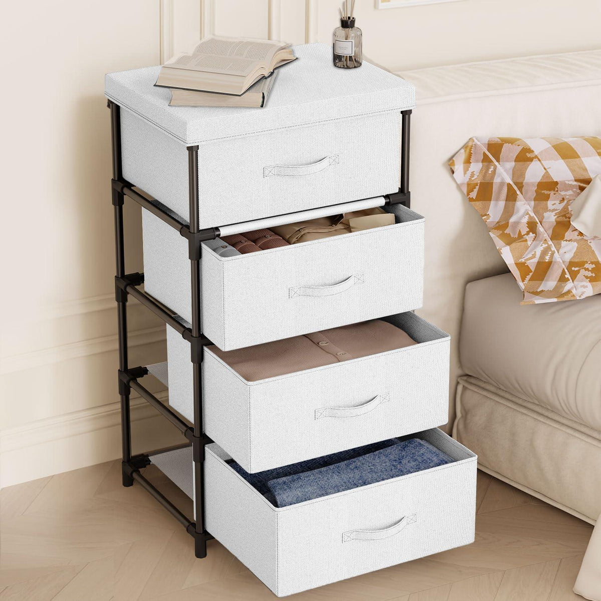 Kommode mit 4 Schubladen – Weiß, Stauraum für Schlafzimmer & Co.