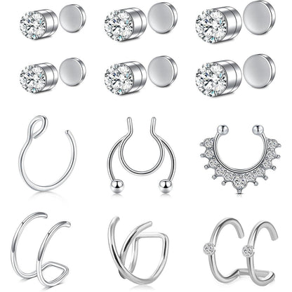 Magnetischer Nasenring Edelstahl Zirkonia Silber 4er Set