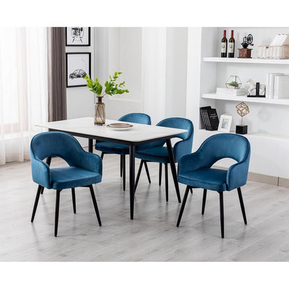 Drehbarer Samt Esszimmerstuhl mit Armlehnen – 2er Set, Blau