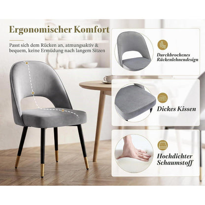Ya-Home Esszimmerstühle 2er Set Grau, Polsterstuhl mit Metallbeinen