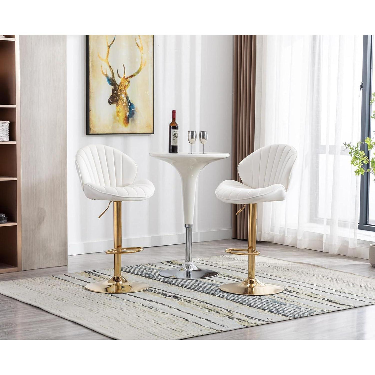 Beige Samt Barhocker 2er Set, höhenverstellbar