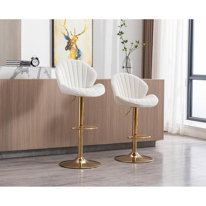 Beige Samt Barhocker 2er Set, höhenverstellbar