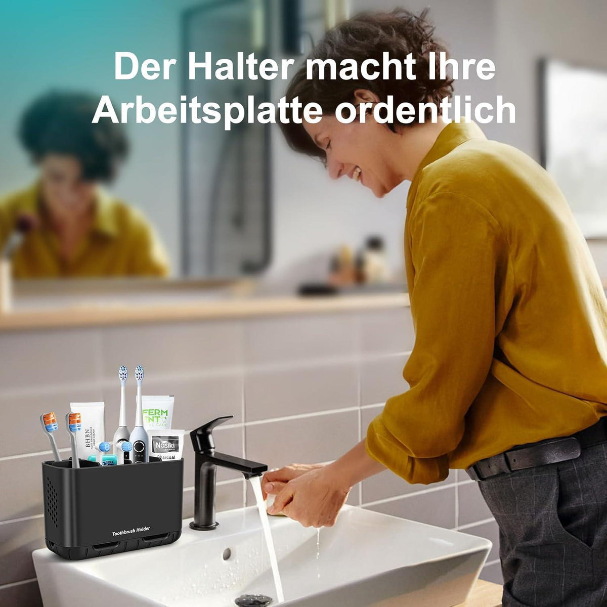 Zahnbürstenhalter mit 6 Fächern, abnehmbar, schwarz