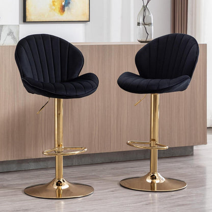 Barhocker Set 2x Samt Schwarz, Höhenverstellbar & Bequem
