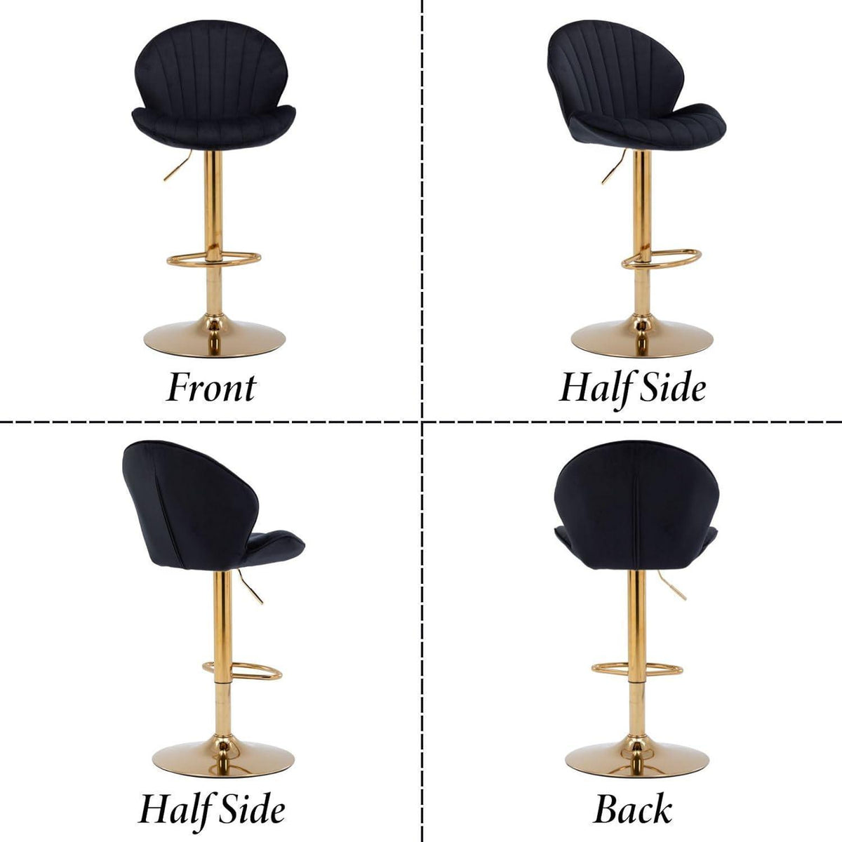 Barhocker Set 2x Samt Schwarz, Höhenverstellbar & Bequem