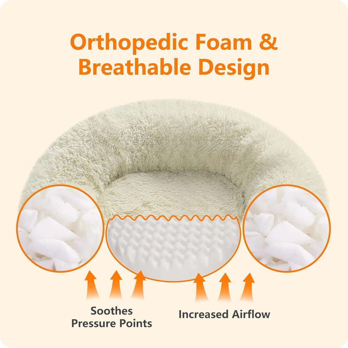Orthopädisches Hundebett rund, 120 cm Ø, Beige