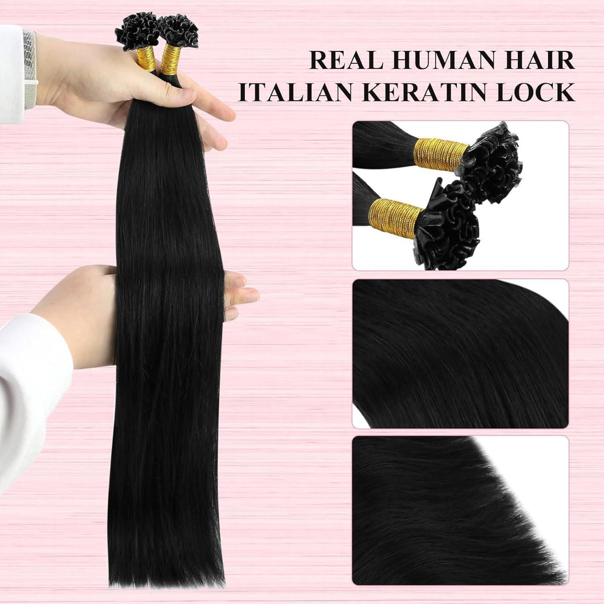 Echthaar Bonding Extensions Schwarz 60cm - 50g