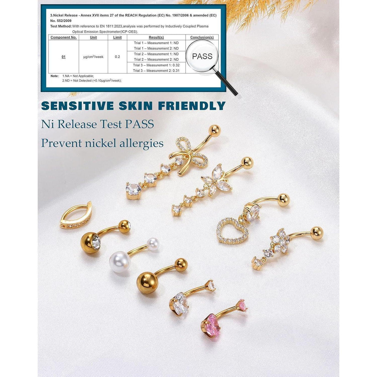 10er Set Bauchnabelpiercings mit Schmetterling und Schlange, Rosa/Blau