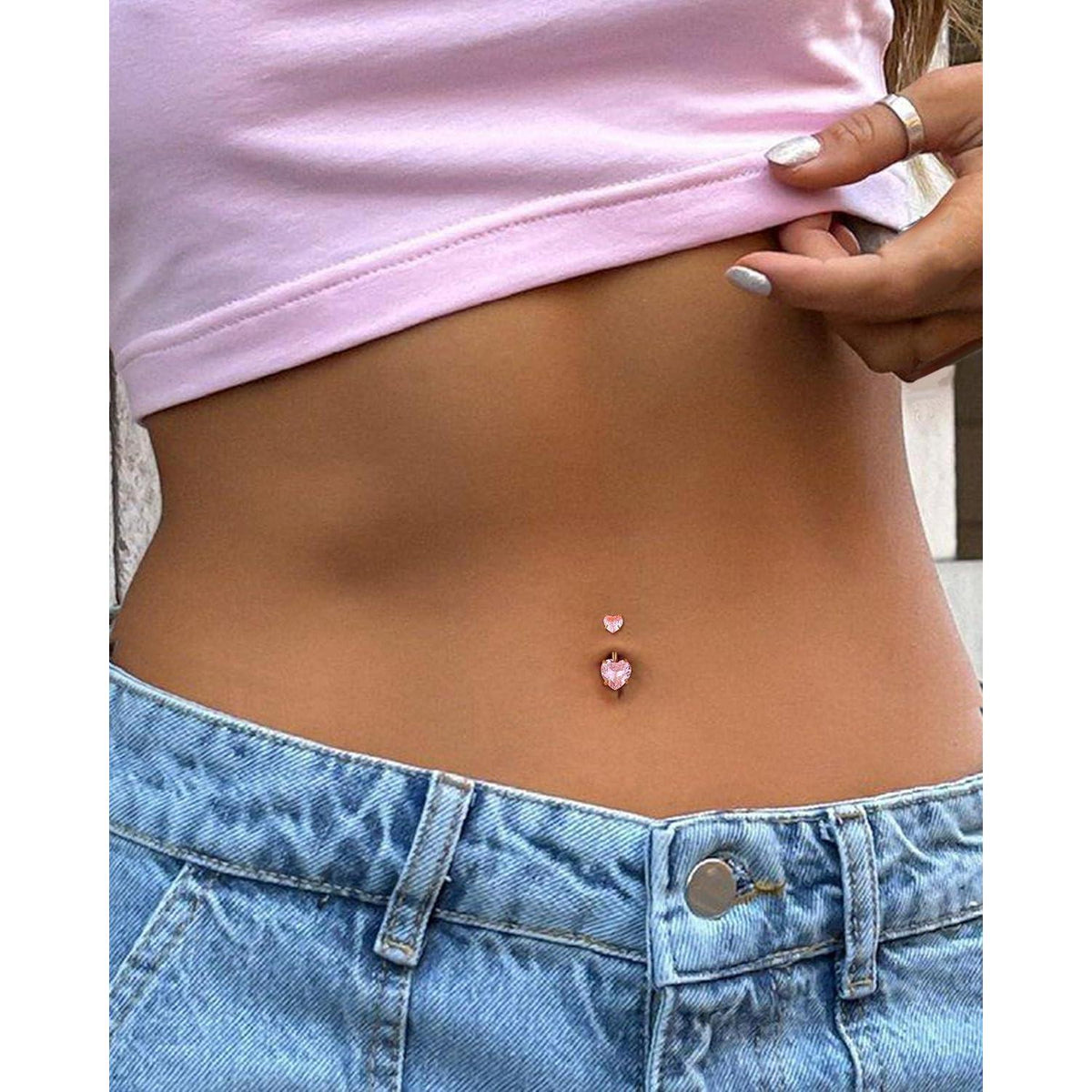 10er Set Bauchnabelpiercings mit Schmetterling und Schlange, Rosa/Blau