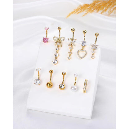 10er Set Bauchnabelpiercings mit Schmetterling und Schlange, Rosa/Blau