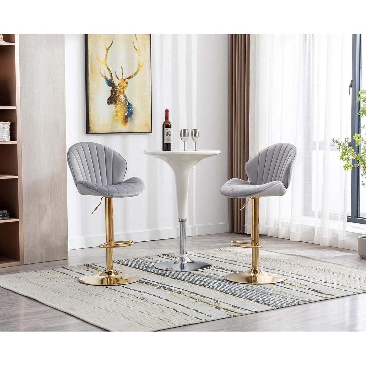 Barhocker Set 2x Höhenverstellbar Grau Samt