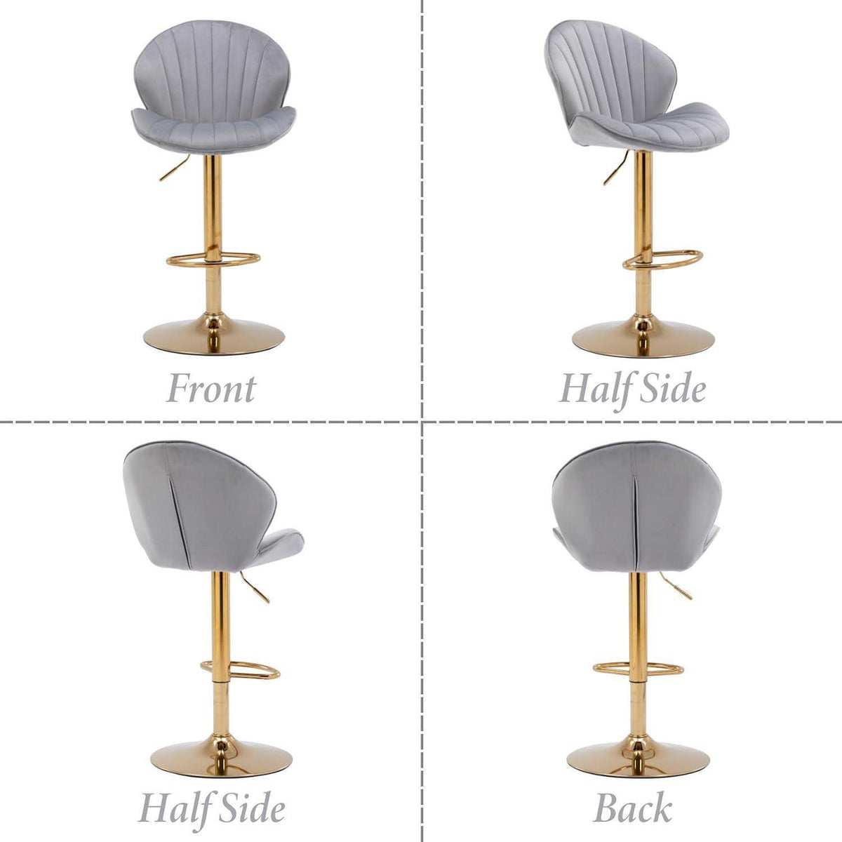 Barhocker Set 2x Höhenverstellbar Grau Samt