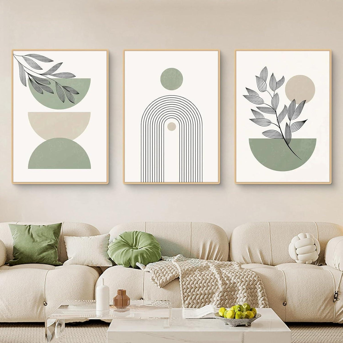 Abstraktes Poster Set 3er – Pflanzen & Geometrie Wanddeko