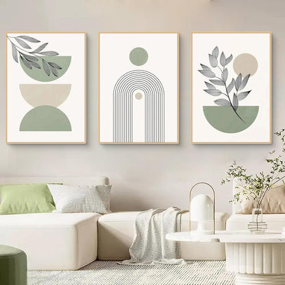 Abstraktes Poster Set 3er – Pflanzen & Geometrie Wanddeko