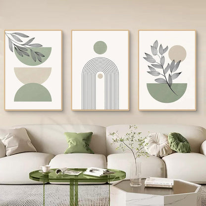 Abstraktes Poster Set 3er – Pflanzen & Geometrie Wanddeko