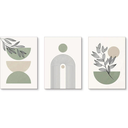 Abstraktes Poster Set 3er – Pflanzen & Geometrie Wanddeko