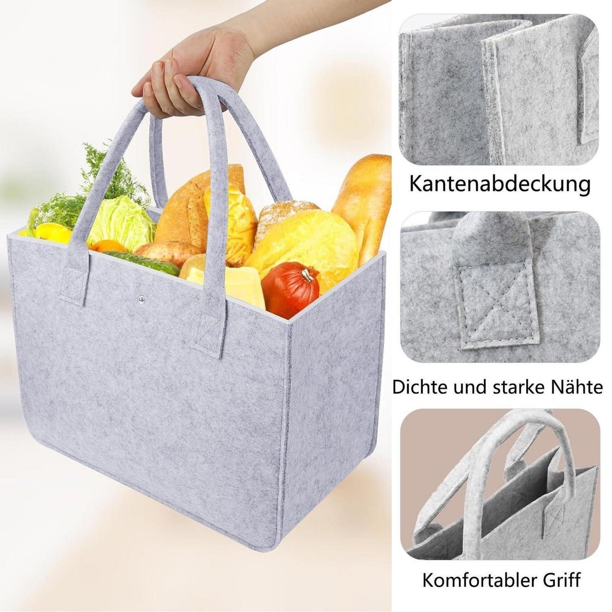 Filztasche Shopper – Faltbar, Rosa Grau, Große Kapazität