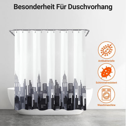 Duschvorhang 180x200 cm mit Eisenturm-Muster, beschwerter Saum