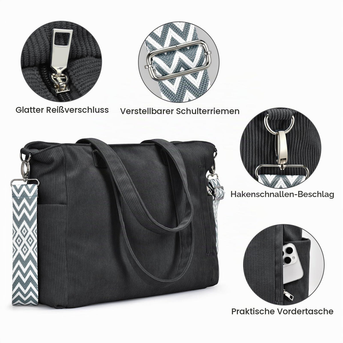 Oscaurt Cord Tote Bag Damen Umhängetasche Crossbody - Bild 5