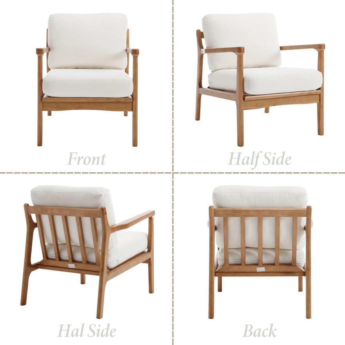 Vintage Sessel mit Holzgestell & Leinenbezug, Beige