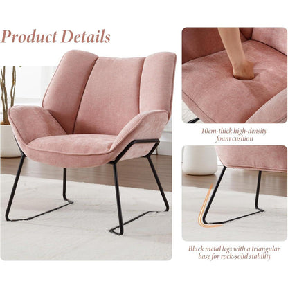 Rosa Chenille Ohrensessel – Modern & Bequem für Wohnzimmer