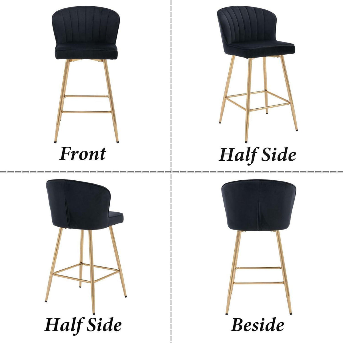 Barhocker Set 2er – Samt, Modern & Gepolstert Schwarz