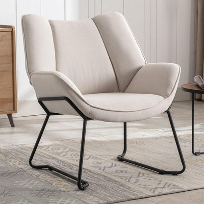 Moderner Ohrensessel mit Leinenbezug – Beige Wohnzimmer Sessel