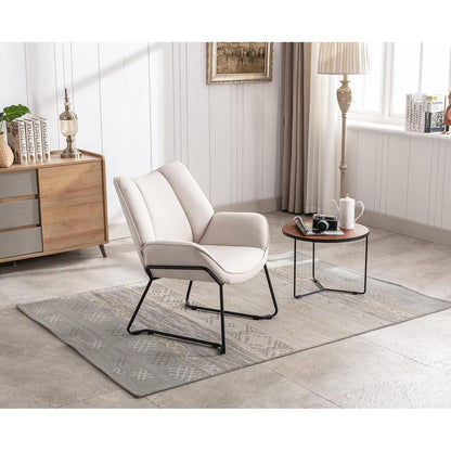 Moderner Ohrensessel mit Leinenbezug – Beige Wohnzimmer Sessel