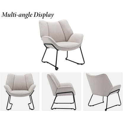 Moderner Ohrensessel mit Leinenbezug – Beige Wohnzimmer Sessel