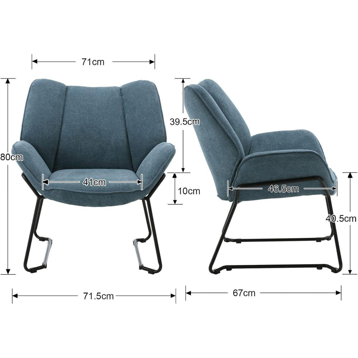 Blauer Ohrensessel modern mit Chenille & Metallbeinen