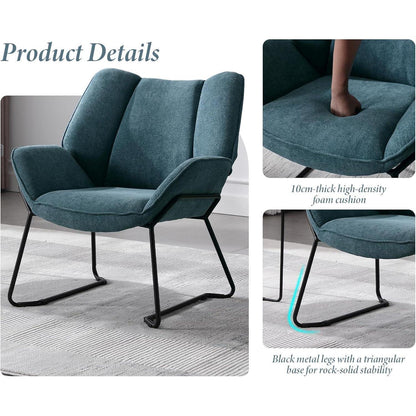 Blauer Ohrensessel modern mit Chenille & Metallbeinen