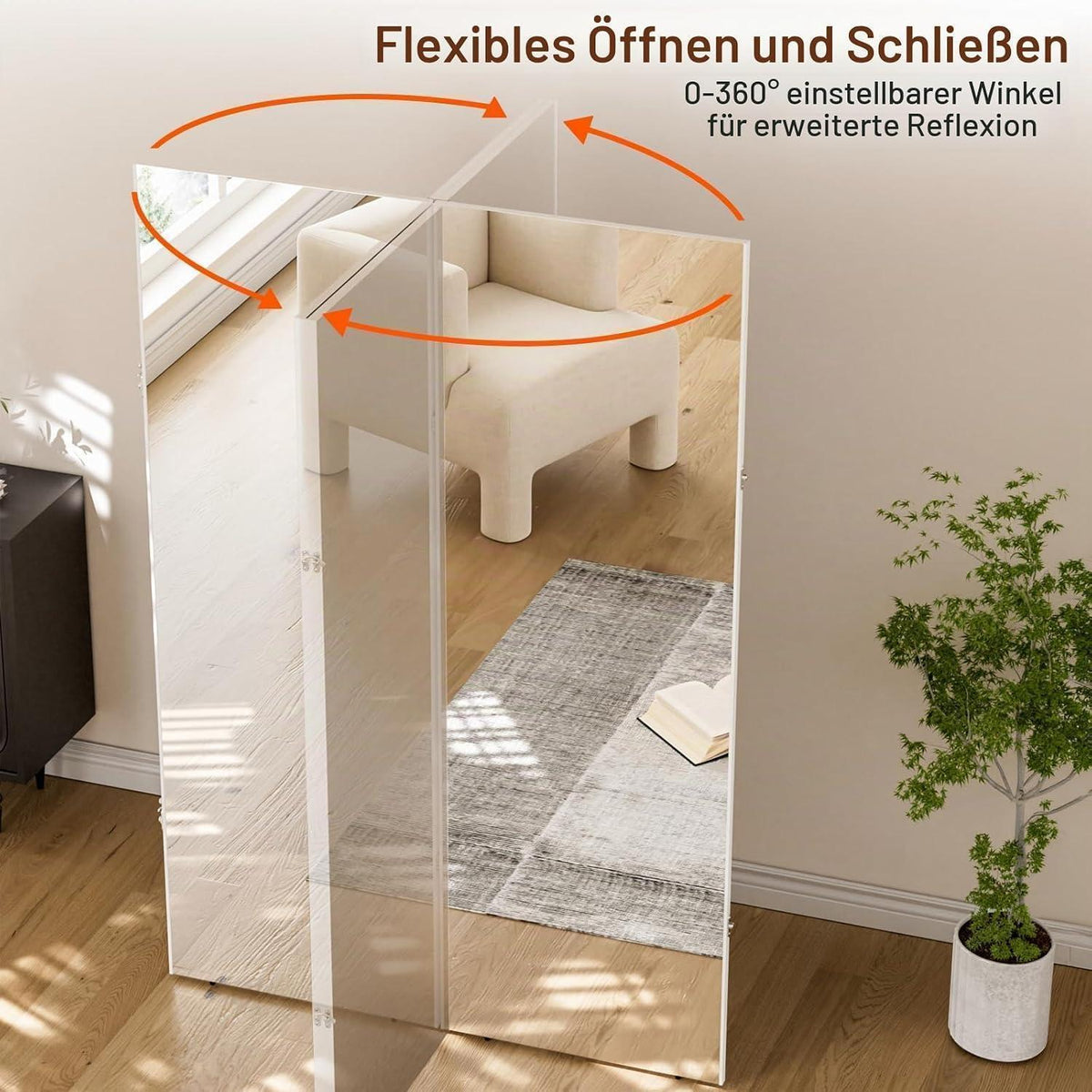 Faltbarer Ganzkörperspiegel 180x120cm – Bruchsicher & Platzsparend