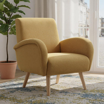 Chenille Loungesessel mit Holzbeinen – Bequemer Sessel für Wohnzimmer