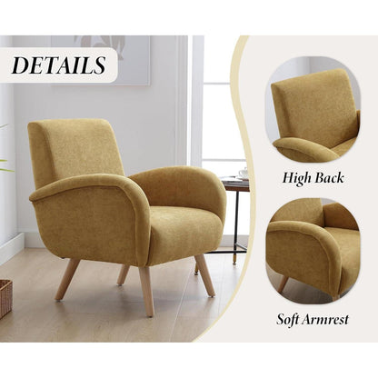 Chenille Loungesessel mit Holzbeinen – Bequemer Sessel für Wohnzimmer