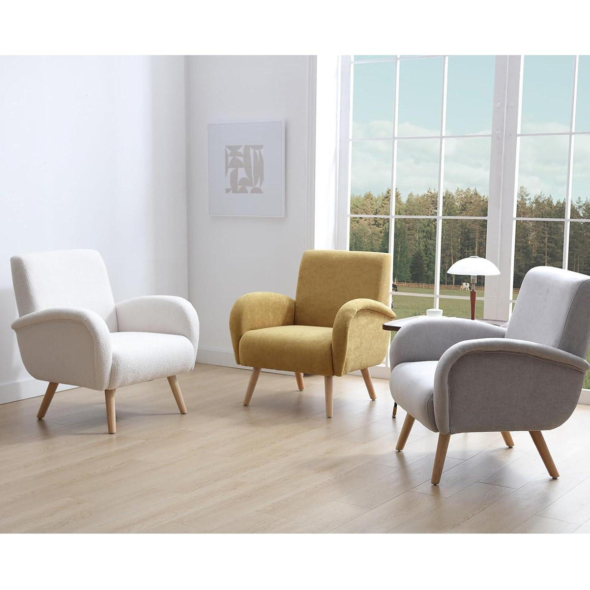 Chenille Loungesessel mit Holzbeinen – Bequemer Sessel für Wohnzimmer