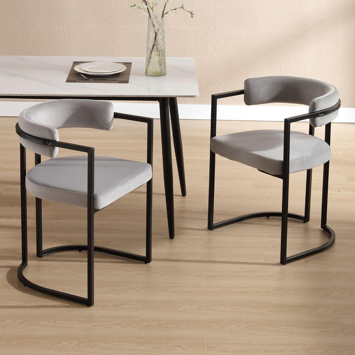 Esszimmerstühle 2er Set Grau – Moderne Samtstühle mit Metallgestell