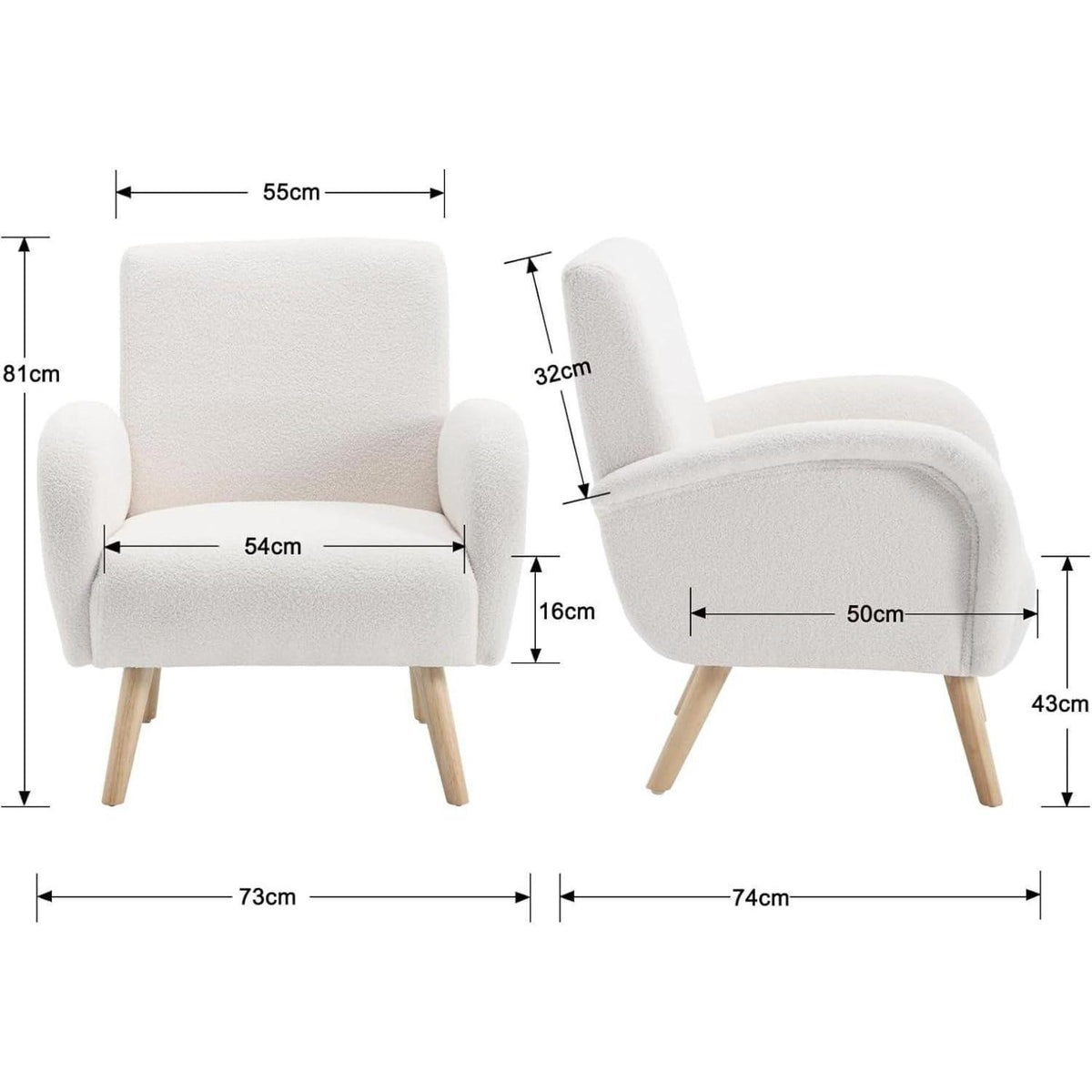 Weißer Kunstfell Sessel mit Holzbeinen – Wohnzimmer Lounge Sessel