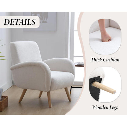 Weißer Kunstfell Sessel mit Holzbeinen – Wohnzimmer Lounge Sessel