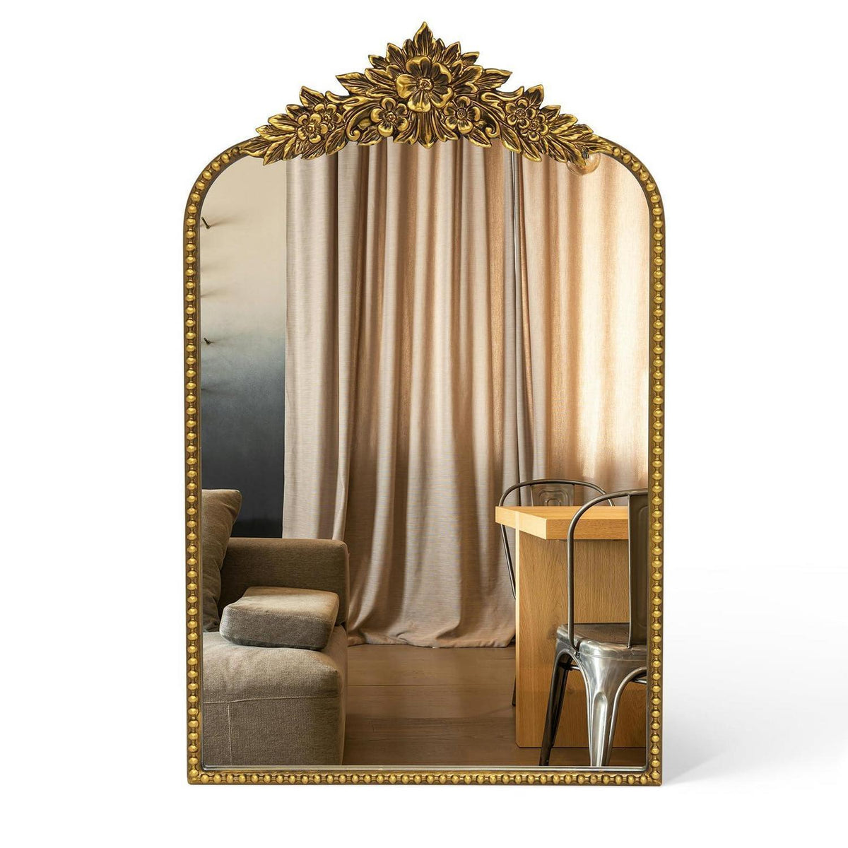 Goldener Barock Spiegel 40x64cm - Vintage Bogen-Wandspiegel mit Eisenrahmen